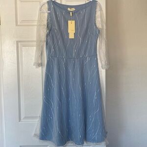Vintage blue and white lace fit & flare dress